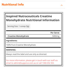 Load image into Gallery viewer, INSPIRED NUTRACEUTICALS CREATINE MONOHYDRATE
