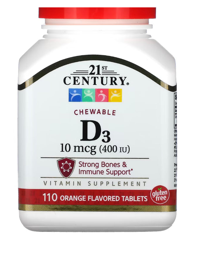 Vitamin D3, Chewable, Orange, 100 mcg (400 IU), 110 Tablets